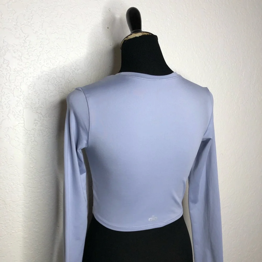 Alo light blue long sleeve cropped athletic top